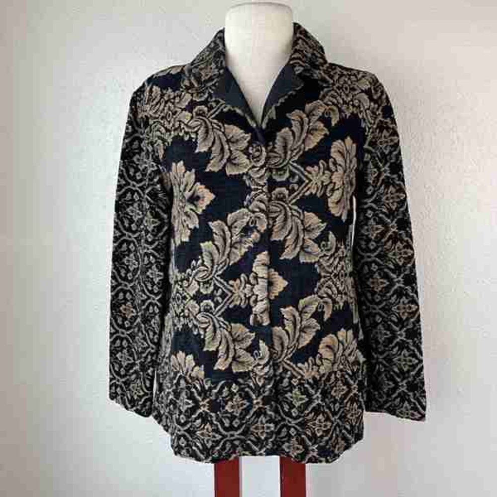 Womens Navy & Cream Floral Jacquard Coat